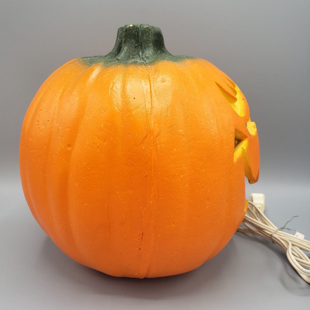 Vtg 1995 Halloween Lighted Jack-o-Lantern Pumpkin Foam Blow Mold 9" Trendmasters - Picture 3 of 12